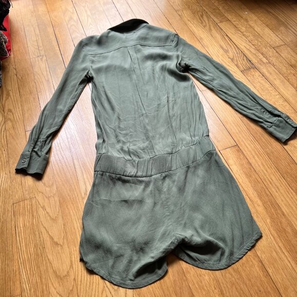 Monrow Size XS Laurel Green Button Up Long Sleeve Collared Elastic Waist Romper - Picture 15 of 15